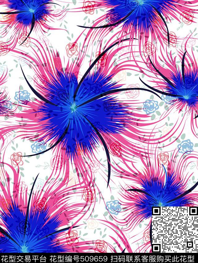 时尚欧美风格变异花卉数码印花华亿平台下载（图片编号: 509659） - 瓦栏（Walan）