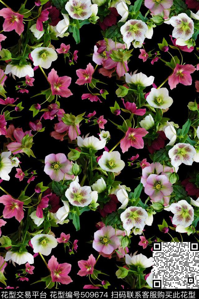 潮流春季花卉数码印花华亿平台下载（图片编号: 509674） - 瓦栏（Walan）