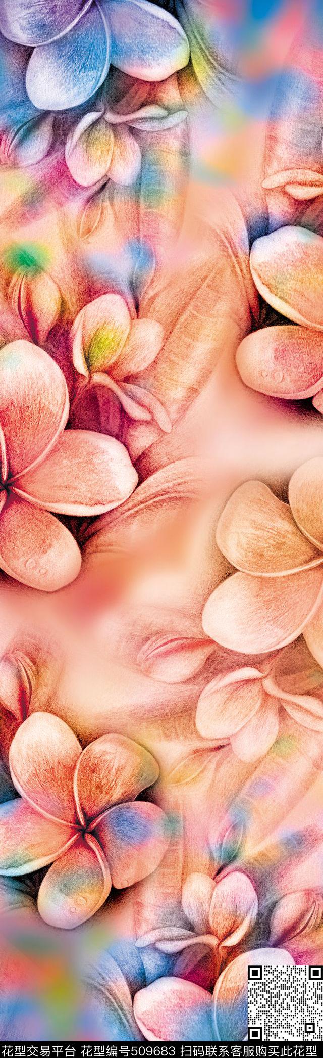 彩铅花卉鸡蛋花数码印花华亿平台下载（图片编号: 509683） - 瓦栏（Walan）