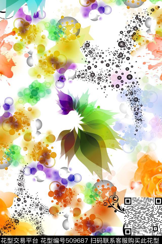 抽象汽泡青春靓丽数码印花华亿平台下载（图片编号: 509687） - 瓦栏（Walan）
