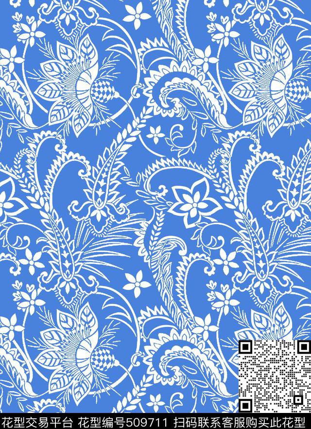 曲线欧式花纹青花传统印花华亿平台下载（图片编号: 509711） - 瓦栏（Walan）