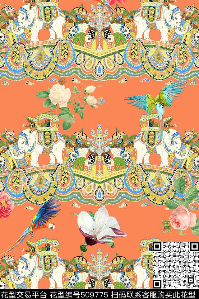 热带大象非洲人物数码印花华亿平台下载（图片编号: 509775） - 瓦栏（Walan）