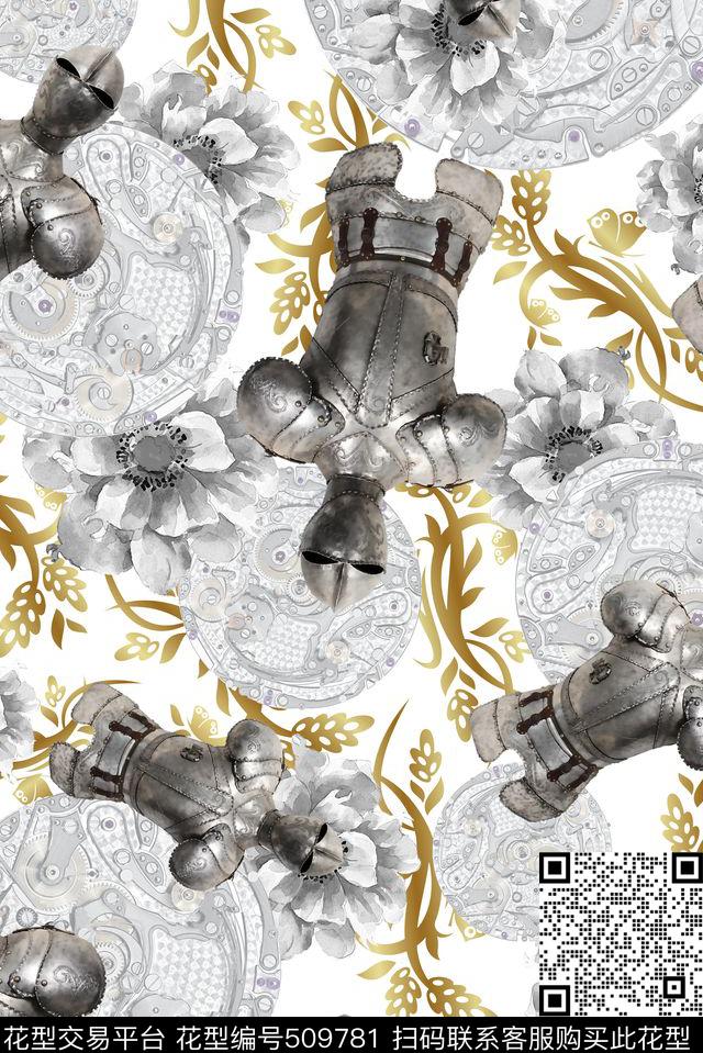盔甲金属欧式花纹数码印花华亿平台下载（图片编号: 509781） - 瓦栏（Walan）