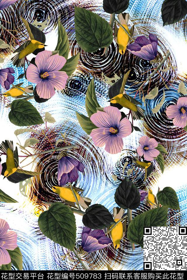 抽象底纹花卉花朵数码印花华亿平台下载（图片编号: 509783） - 瓦栏（Walan）