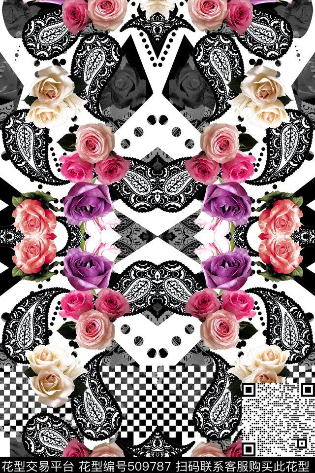 几何民族佩斯利数码印花华亿平台下载（图片编号: 509787） - 瓦栏（Walan）