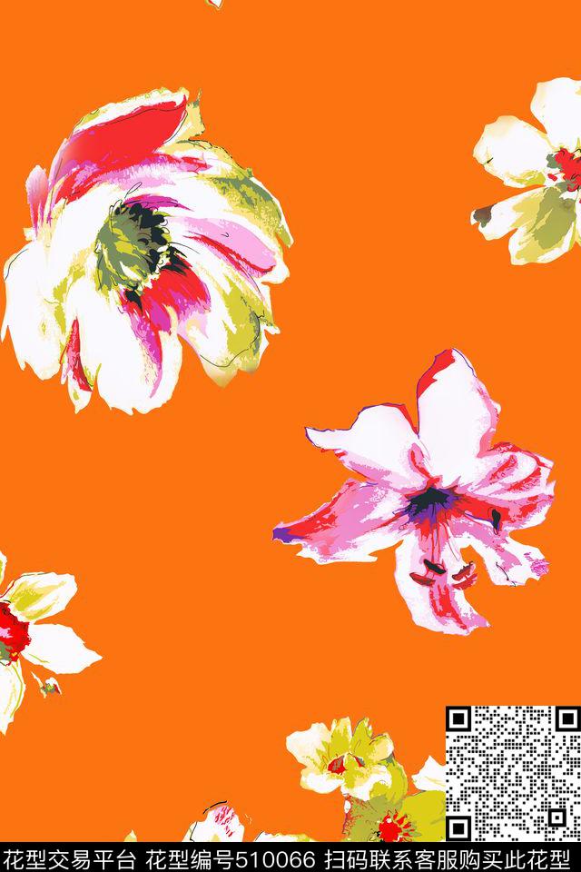 传统印花手绘水彩花卉花卉传统印花华亿平台下载（图片编号: 510066） - 瓦栏（Walan）