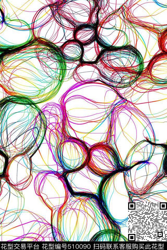 彩色抽象曲线数码印花华亿平台下载（图片编号: 510090） - 瓦栏（Walan）