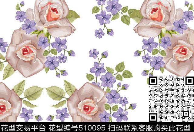 花卉花朵几何曲线花朵传统印花华亿平台下载（图片编号: 510095） - 瓦栏（Walan）