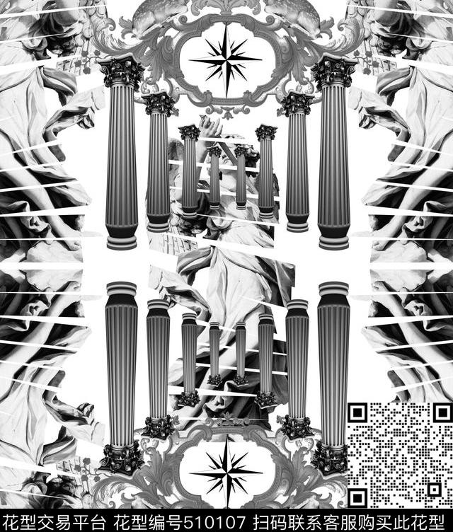 麋鹿欧洲宫廷花纹石膏像数码印花华亿平台下载（图片编号: 510107） - 瓦栏（Walan）