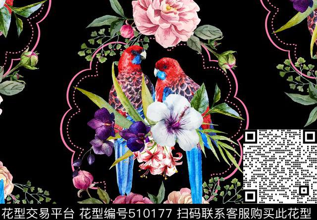 手绘花卉鸟数码印花华亿平台下载（图片编号: 510177） - 瓦栏（Walan）