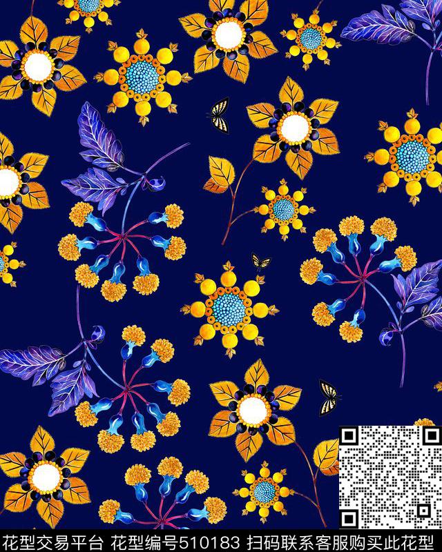 森女田园风黄色碎花蓝紫碎花传统印花华亿平台下载（图片编号: 510183） - 瓦栏（Walan）