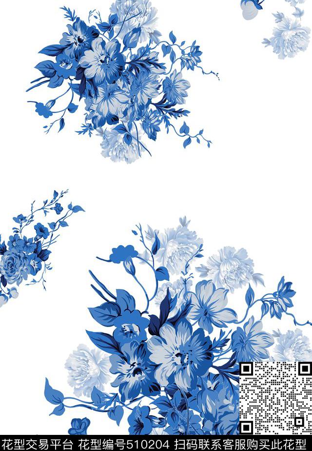 花卉流行时尚田园数码印花华亿平台下载（图片编号: 510204） - 瓦栏（Walan）