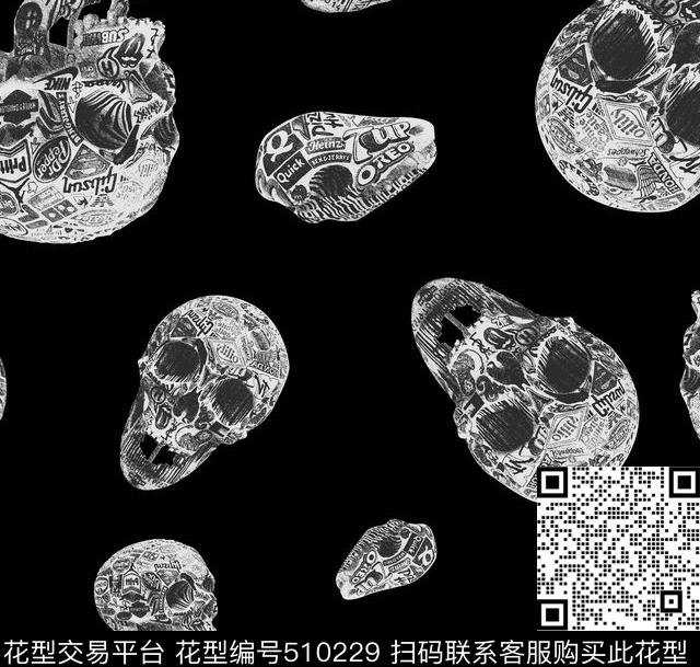 创意骷颅头男装华亿平台传统印花华亿平台下载（图片编号: 510229） - 瓦栏（Walan）