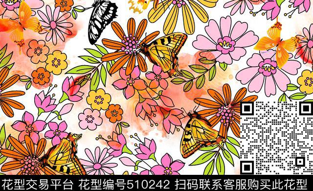 灵动蝴蝶浪漫花小碎花时尚童装传统印花华亿平台下载（图片编号: 510242） - 瓦栏（Walan）