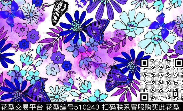 灵动蝴蝶浪漫花小碎花时尚童装传统印花华亿平台下载（图片编号: 510243） - 瓦栏（Walan）