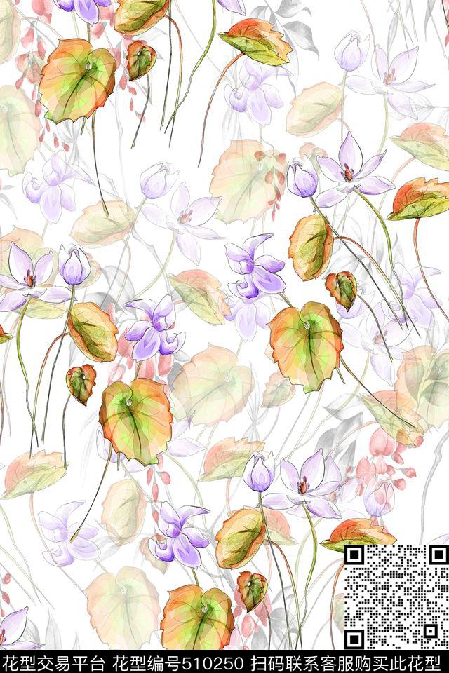 流行时尚清新荷花数码印花华亿平台下载（图片编号: 510250） - 瓦栏（Walan）