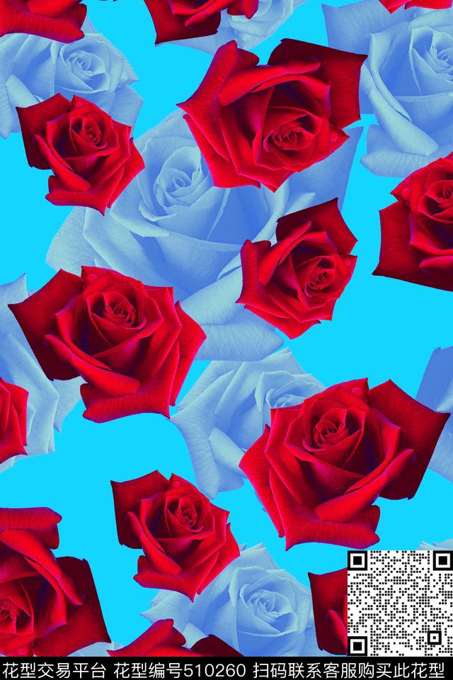 花卉玫瑰清新数码印花华亿平台下载（图片编号: 510260） - 瓦栏（Walan）