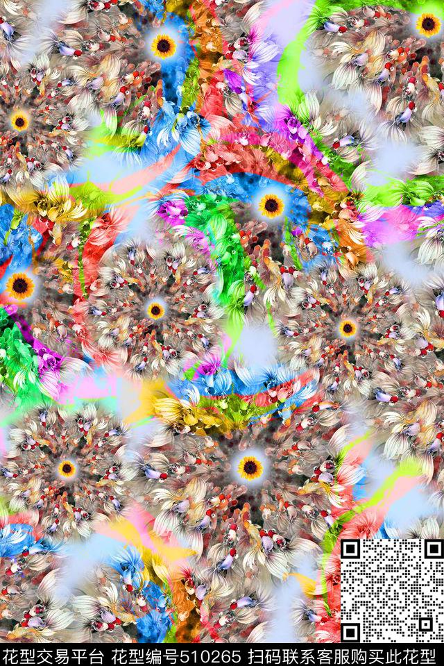 休闲金鱼抽象元素数码印花华亿平台下载（图片编号: 510265） - 瓦栏（Walan）