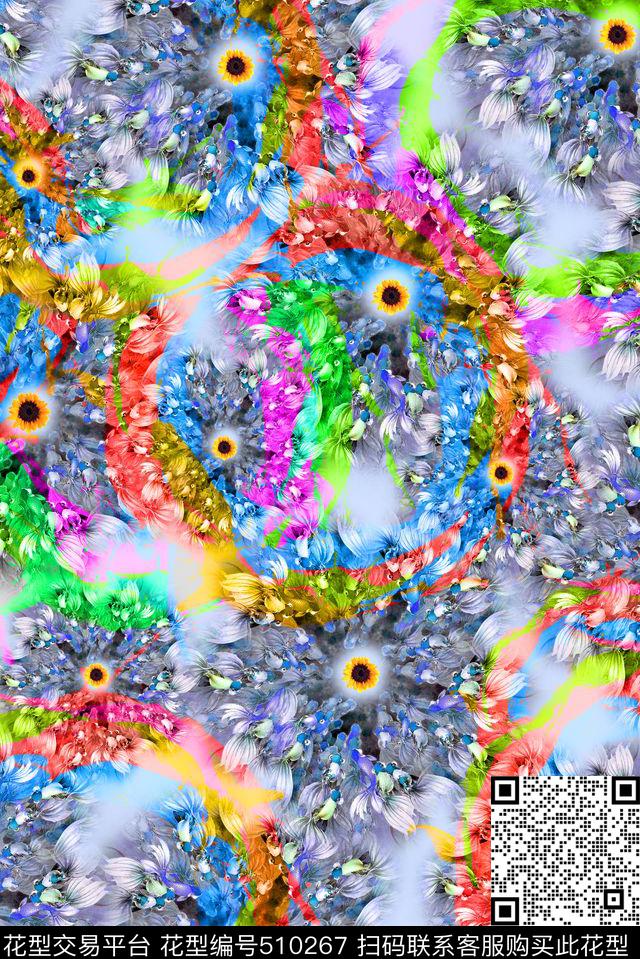 休闲金鱼抽象元素数码印花华亿平台下载（图片编号: 510267） - 瓦栏（Walan）