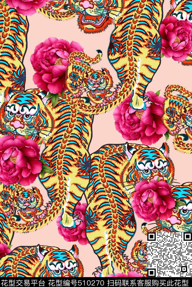 东方老虎花卉数码印花华亿平台下载（图片编号: 510270） - 瓦栏（Walan）
