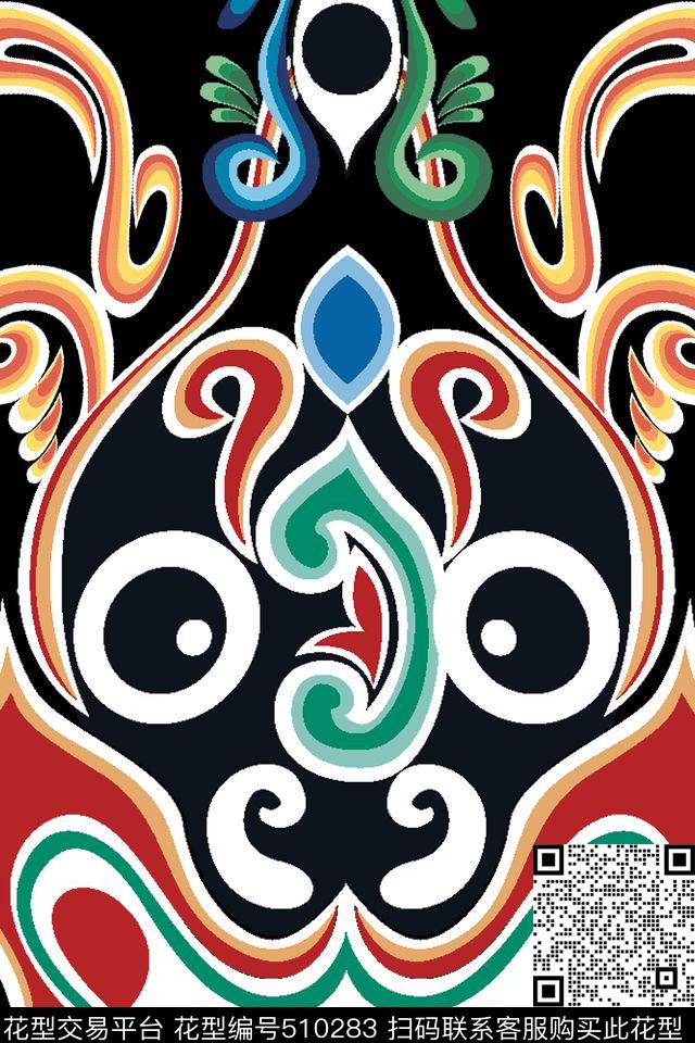 鬼马精灵脸谱流行时尚传统印花华亿平台下载（图片编号: 510283） - 瓦栏（Walan）