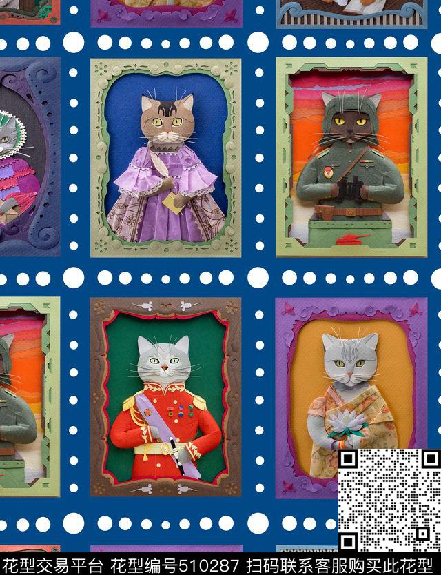 复古宫廷猫数码印花华亿平台下载（图片编号: 510287） - 瓦栏（Walan）