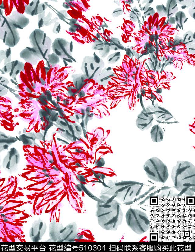 抽象传统水墨数码印花华亿平台下载（图片编号: 510304） - 瓦栏（Walan）