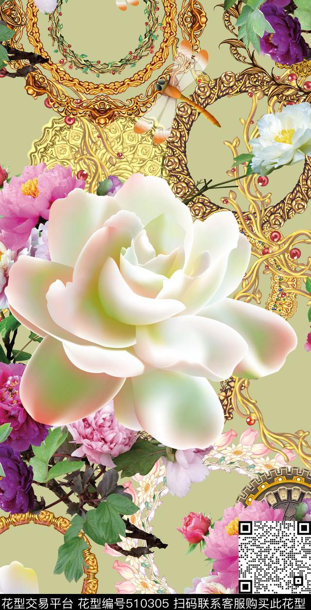 MAX-中国风牡丹欧美数码印花华亿平台下载（图片编号: 510305） - 瓦栏（Walan）
