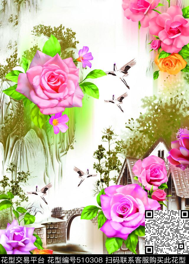 MAX-中国风国画山水画数码印花华亿平台下载（图片编号: 510308） - 瓦栏（Walan）