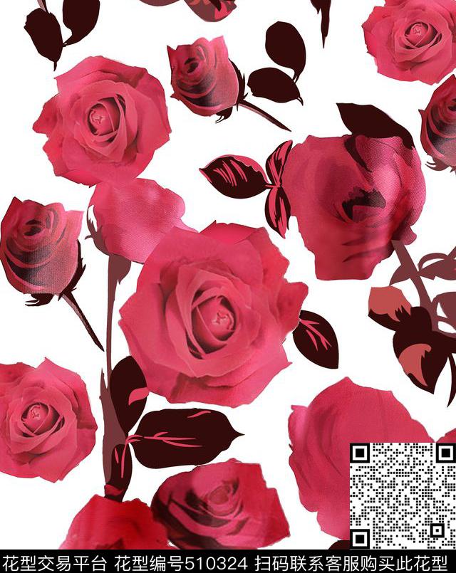 花卉女装数码印花数码印花华亿平台下载（图片编号: 510324） - 瓦栏（Walan）
