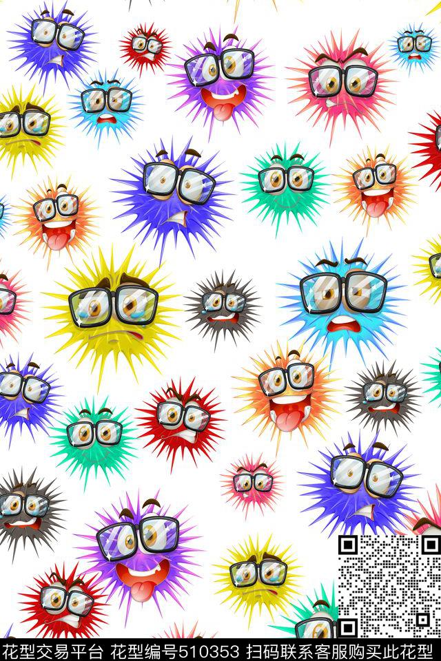 卡通可爱细菌球数码印花华亿平台下载（图片编号: 510353） - 瓦栏（Walan）