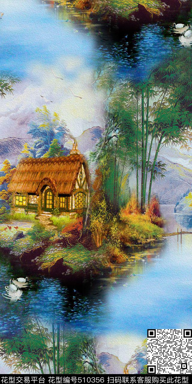 欧美油画风景数码印花华亿平台下载（图片编号: 510356） - 瓦栏（Walan）