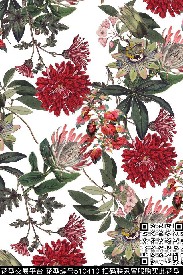 手绘花卉花朵数码印花华亿平台下载（图片编号: 510410） - 瓦栏（Walan）
