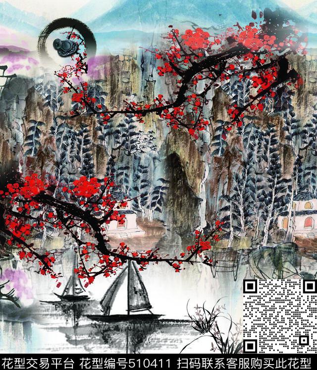 数码印花最新男装山水画数码印花华亿平台下载（图片编号: 510411） - 瓦栏（Walan）