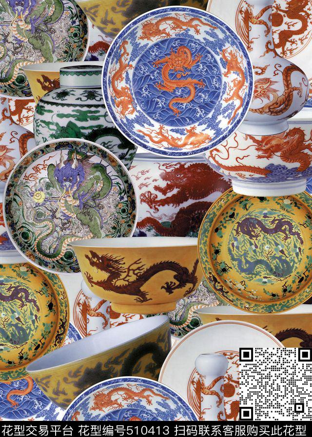 复古风格瓷器复古数码印花华亿平台下载（图片编号: 510413） - 瓦栏（Walan）
