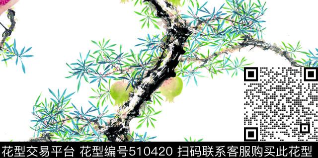 传统水墨柳树小鸟鸟类数码印花华亿平台下载（图片编号: 510420） - 瓦栏（Walan）