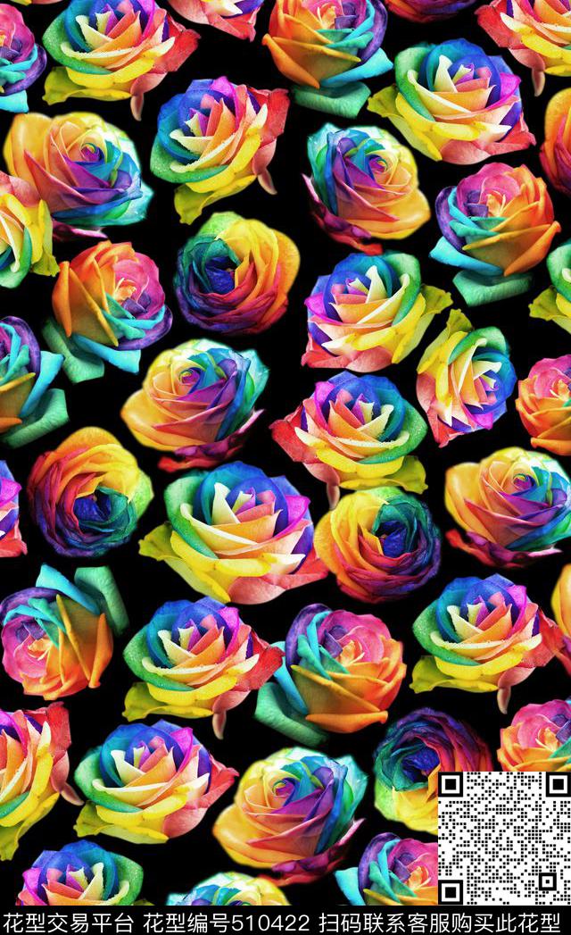 彩色花玫瑰七彩玫瑰花数码印花华亿平台下载（图片编号: 510422） - 瓦栏（Walan）