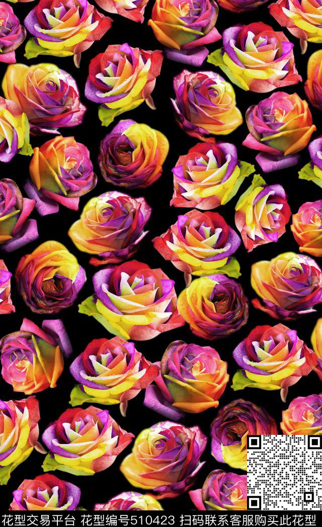 七彩玫瑰花彩色花五颜六色花数码印花华亿平台下载（图片编号: 510423） - 瓦栏（Walan）