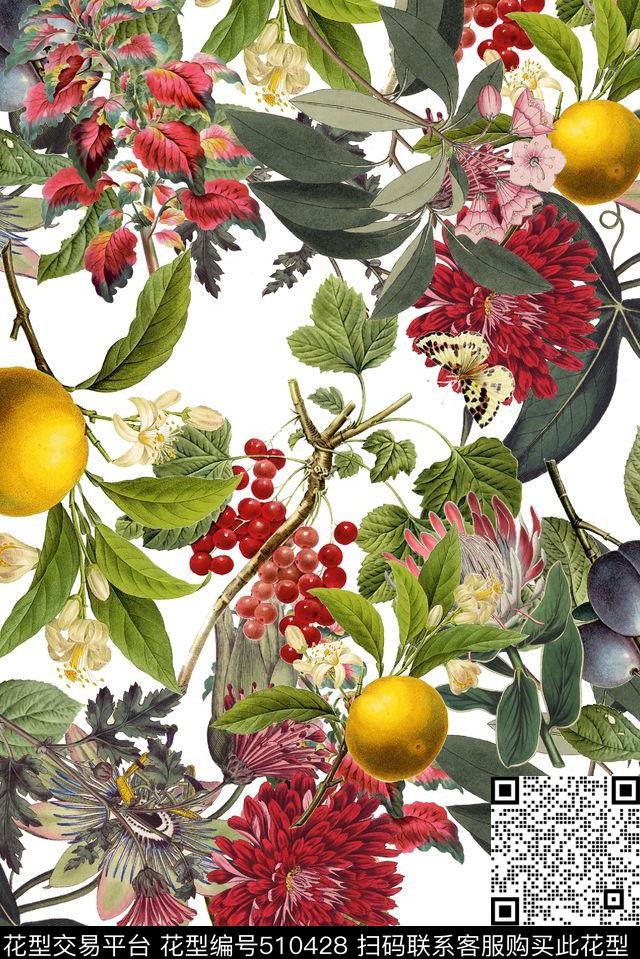 手绘风格花卉水果数码印花华亿平台下载（图片编号: 510428） - 瓦栏（Walan）