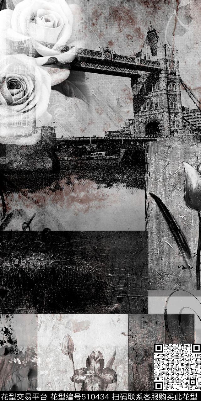 欧美黑白照片数码印花华亿平台下载（图片编号: 510434） - 瓦栏（Walan）