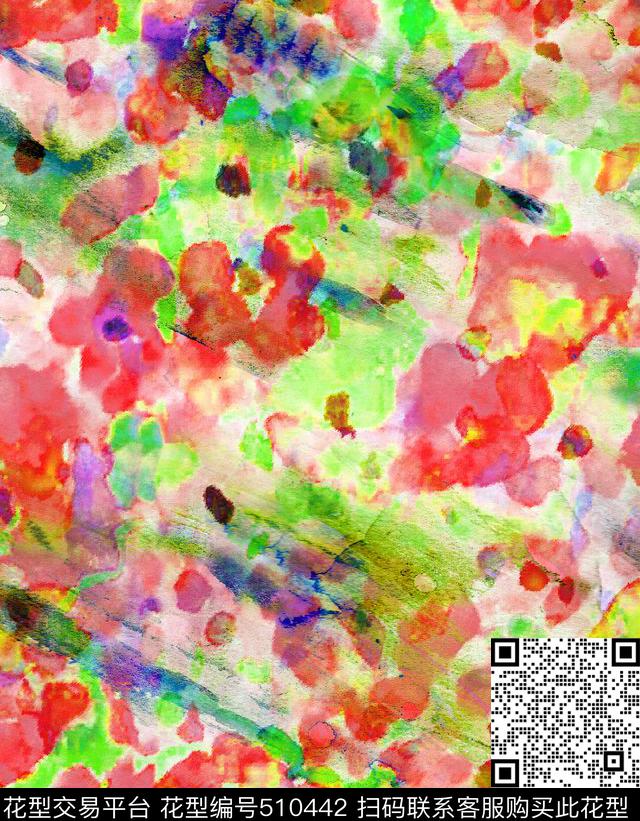 笔刷纹抽象花卉数码印花华亿平台下载（图片编号: 510442） - 瓦栏（Walan）