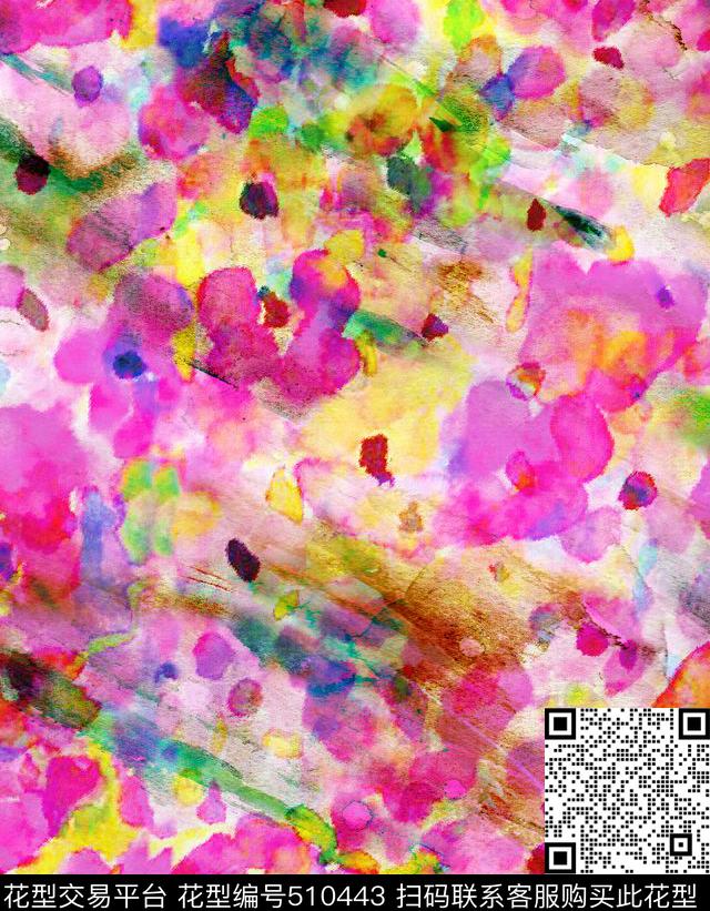 笔刷纹抽象花卉数码印花华亿平台下载（图片编号: 510443） - 瓦栏（Walan）