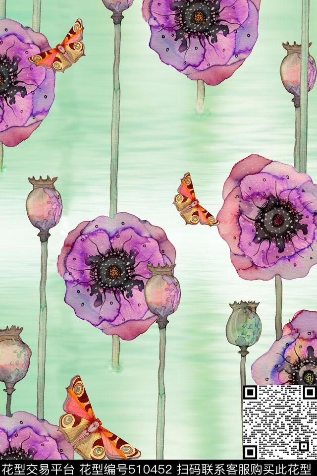 水彩流行时尚蝴蝶数码印花华亿平台下载（图片编号: 510452） - 瓦栏（Walan）