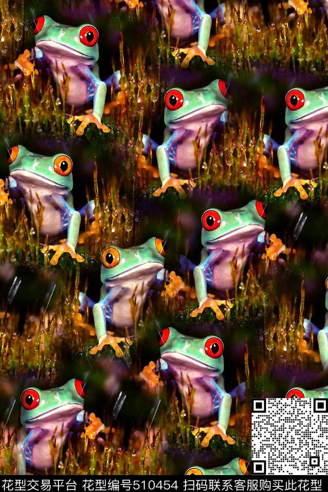青蛙热带动物规律数码印花华亿平台下载（图片编号: 510454） - 瓦栏（Walan）