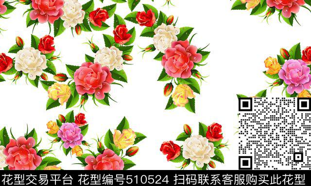 花卉水珠水滴绿叶花苞数码印花华亿平台下载（图片编号: 510524） - 瓦栏（Walan）