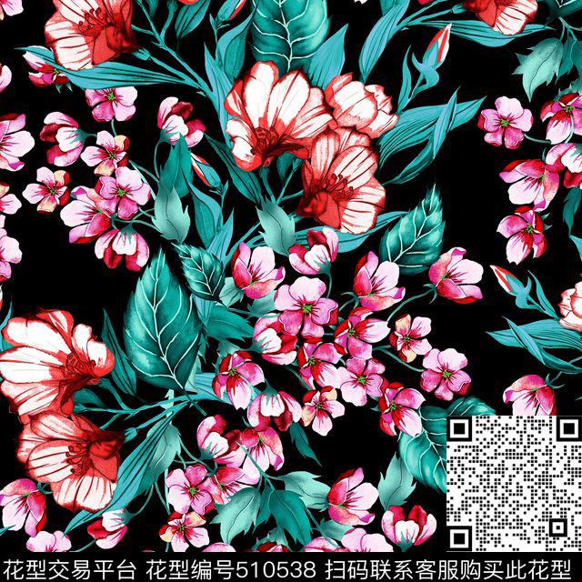 现代花卉时装传统印花华亿平台下载（图片编号: 510538） - 瓦栏（Walan）