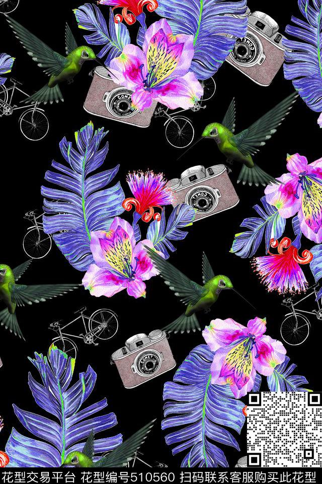 潮流大气花卉数码印花华亿平台下载（图片编号: 510560） - 瓦栏（Walan）