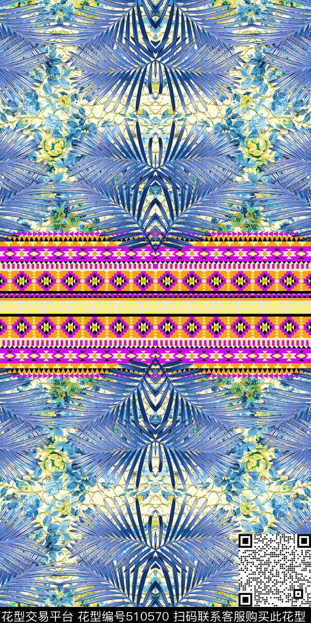 现代花卉长叶数码印花华亿平台下载（图片编号: 510570） - 瓦栏（Walan）