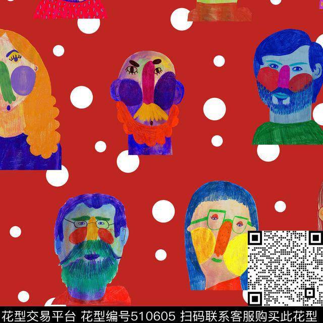 趣味手绘人物数码印花华亿平台下载（图片编号: 510605） - 瓦栏（Walan）