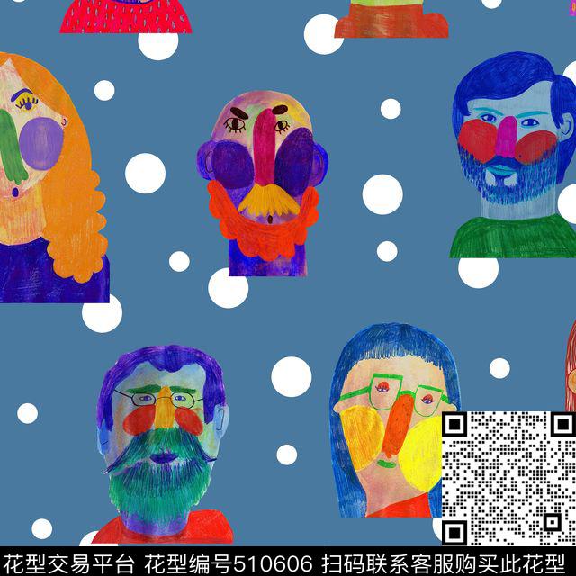 趣味手绘人物数码印花华亿平台下载（图片编号: 510606） - 瓦栏（Walan）